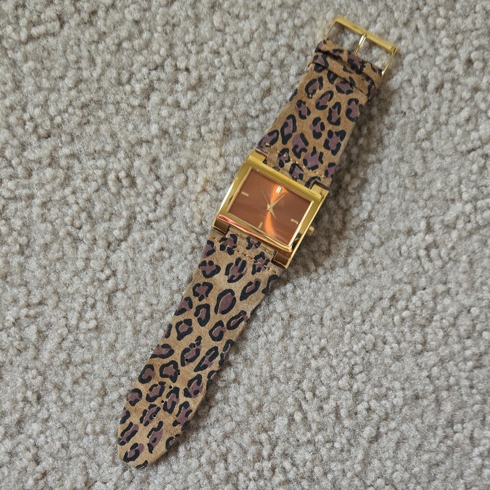 Joan Rivers Gold and Leopard Print Genuine Leather Strap Women's Watch